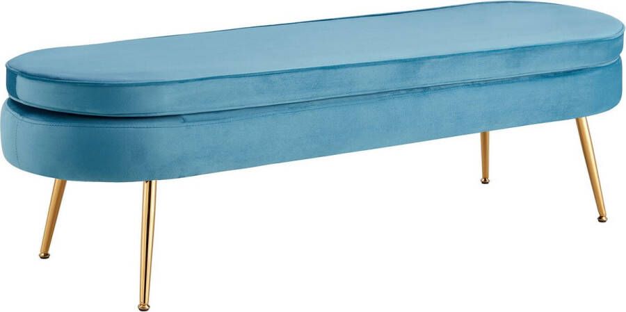 Poef Chanelle Blauw Velours Breedte 142 cm Diepte 45 cm Hoogte 41 cm