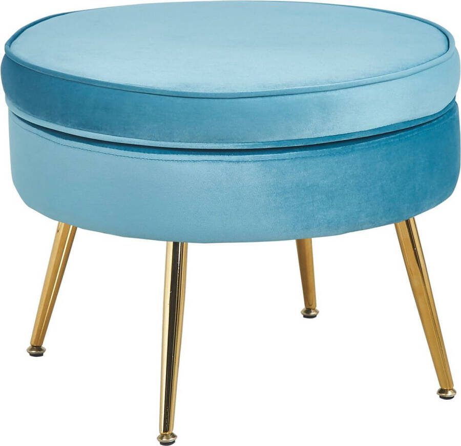 Poef Chanelle Blauw Velours Breedte 52 cm Diepte 52 cm Hoogte 41 cm