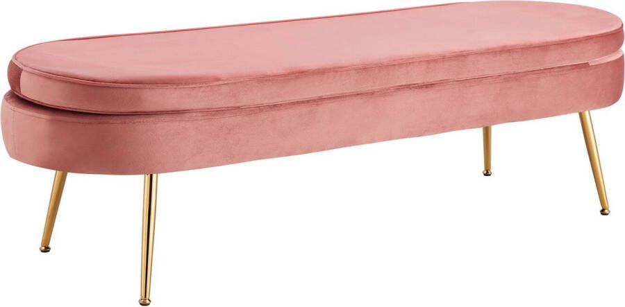 Poef Chanelle Roze Velours Breedte 142 cm Diepte 45 cm Hoogte 41 cm