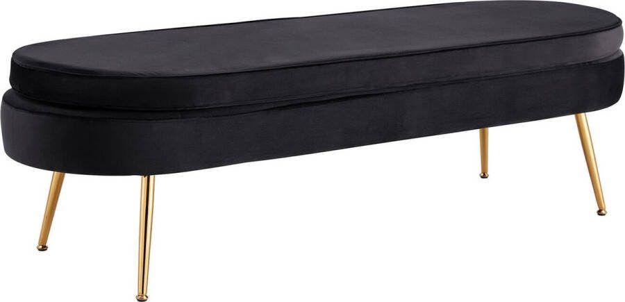 Poef Chanelle Zwart Velours Breedte 142 cm Diepte 45 cm Hoogte 41 cm