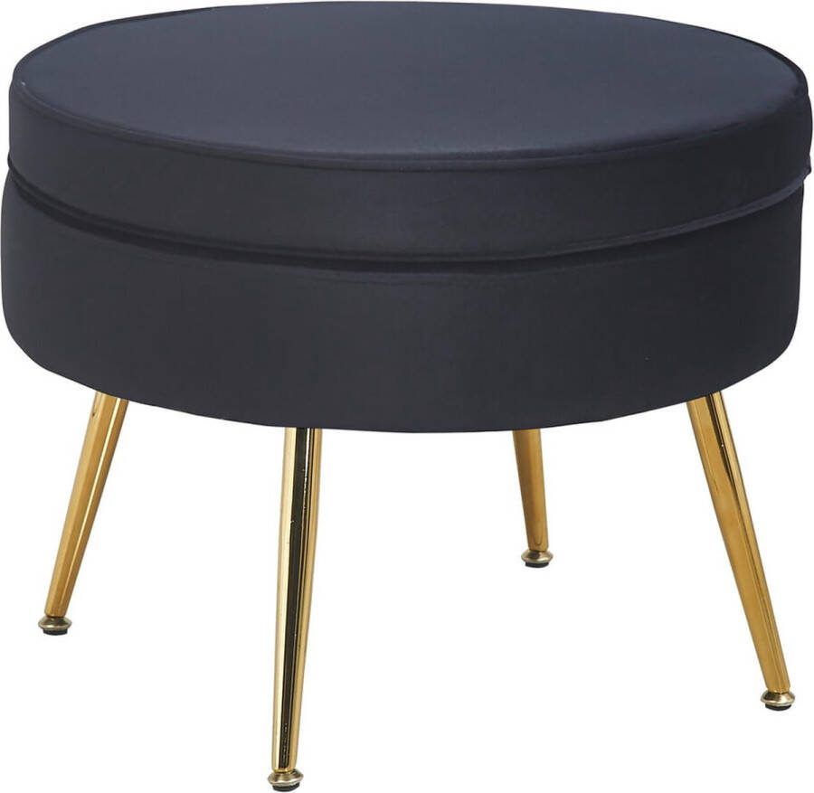 Poef Chanelle Zwart Velours Breedte 52 cm Diepte 52 cm Hoogte 41 cm