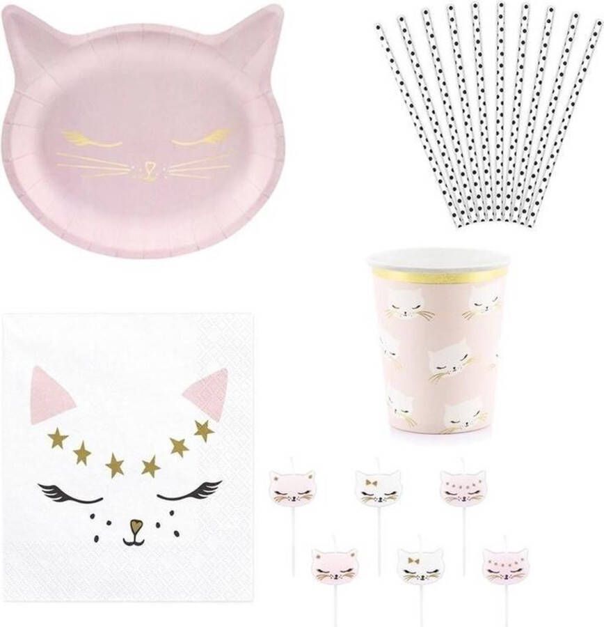 Poes poezen thema kinderfeestje tafelversiering pakket 6 pers Kinderverjaardag kinderfeestje poezen thema pakket