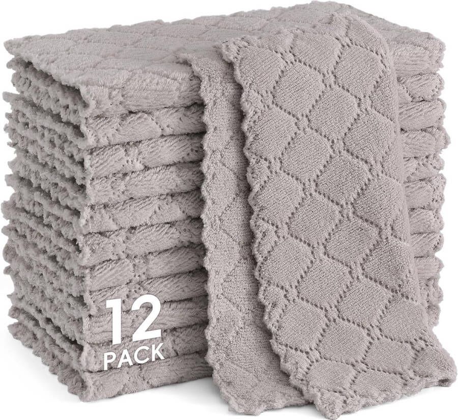 Poetsdoeken Microvezeldoeken Wasbare Poetsdoeken Microvezel Zachte Pluisvrije Theedoeken Keukenhanddoeken 12 stuks 25 x 25 cm Grijs