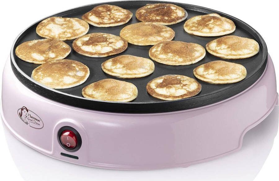 Poffertjespan Poffertjesmaker voordeelpakket incl. deegfles & 3 set serveertangen ideaal voor Kerstmis Pasen of kinderverjaardagen retro design 800 watt roze geel