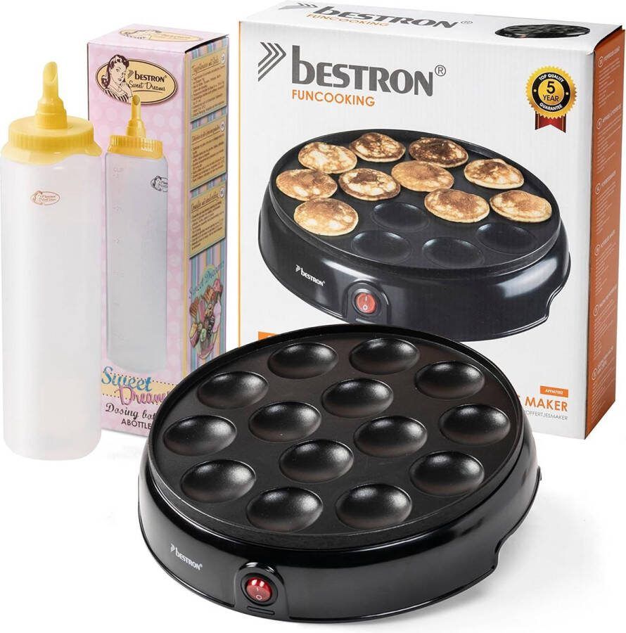 Poffertjespan Poffertjesmaker voordeelpakket incl. deegfles voor 700 ml ideaal voor Kerstmis Pasen of kinderverjaardagen retro design 800 watt zwart geel