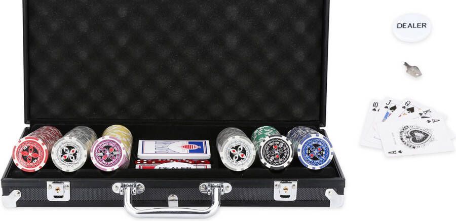 Pokerkoffer Aluminium Koffer Pokerset Pokerchips Met 300 Chips & Poker Kaarten-Zwart