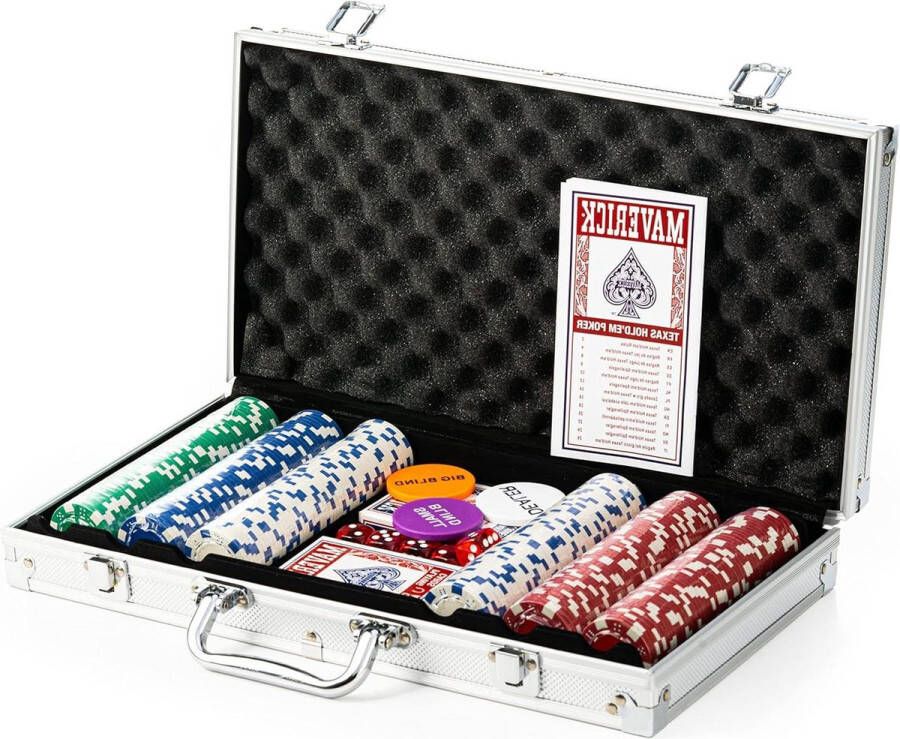Pokerkoffer met 300 PVC chips en 2 kaartspellen Maverick Poker set voor ultiem kaartplezier Pokerset