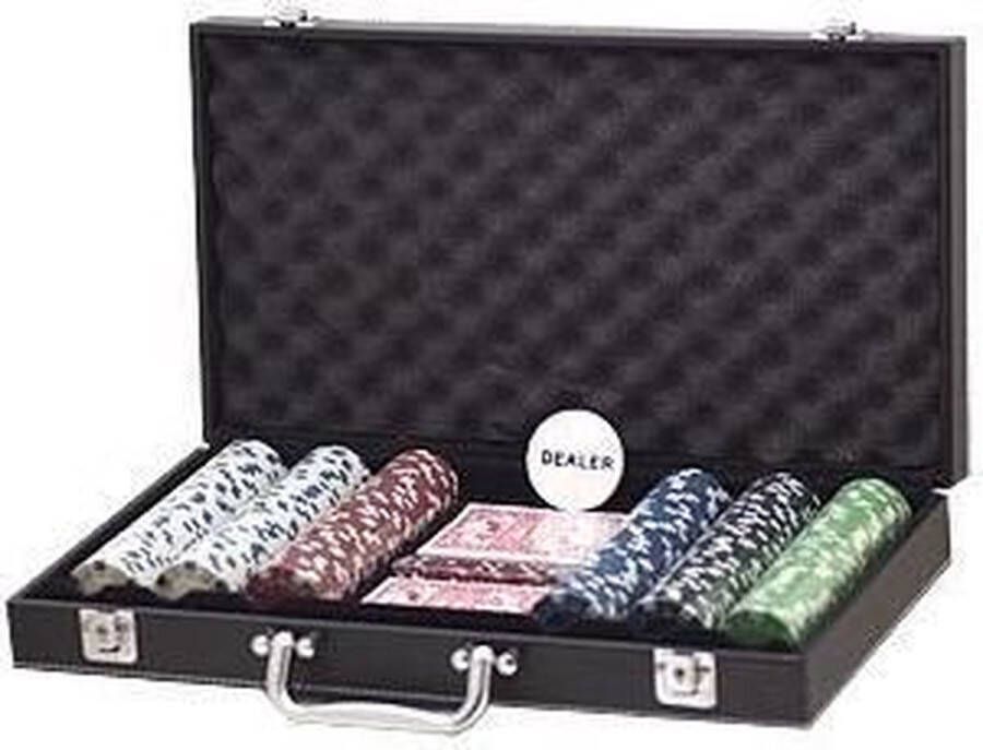 Pokerset met 300 dice chips in Lederlook koffer