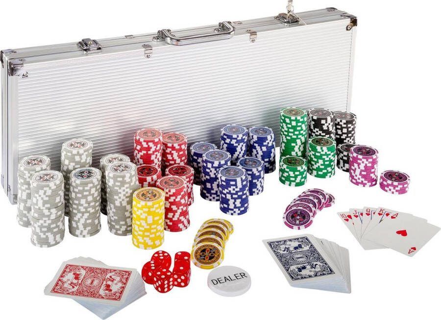 GAMES PLANET Pokerset Koffer 500 Chips Speelkaarten Aluminium Zilver