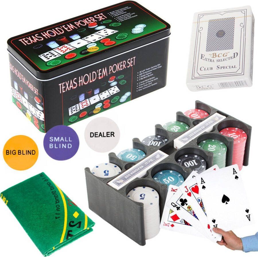 Merkloos Sans marque Pokerset Texas Holdem Poker Met Pokermat- 200 Chips Blik