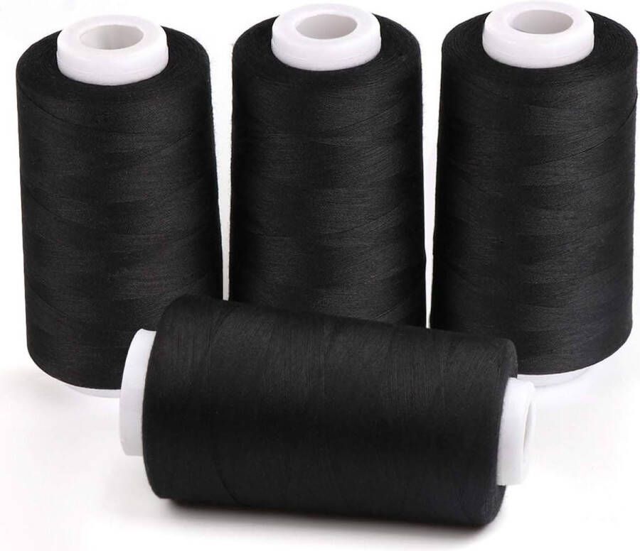 Polyester Naaiende Draden ilauke 4 Kegels Naaigaren 40 2 Elk 3000 Yards (2743 Meter) Polyester Naaigaren Garen voor Naaien Auilten Patchwork Serger en Overlock Alle Doeleinden Naaien(Zwart)