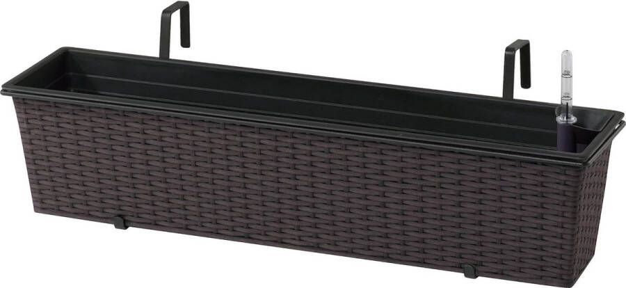 Polyrotan balkonbak bloembak 80 x 19 x 18 cm met bewateringssysteem mokka planter box