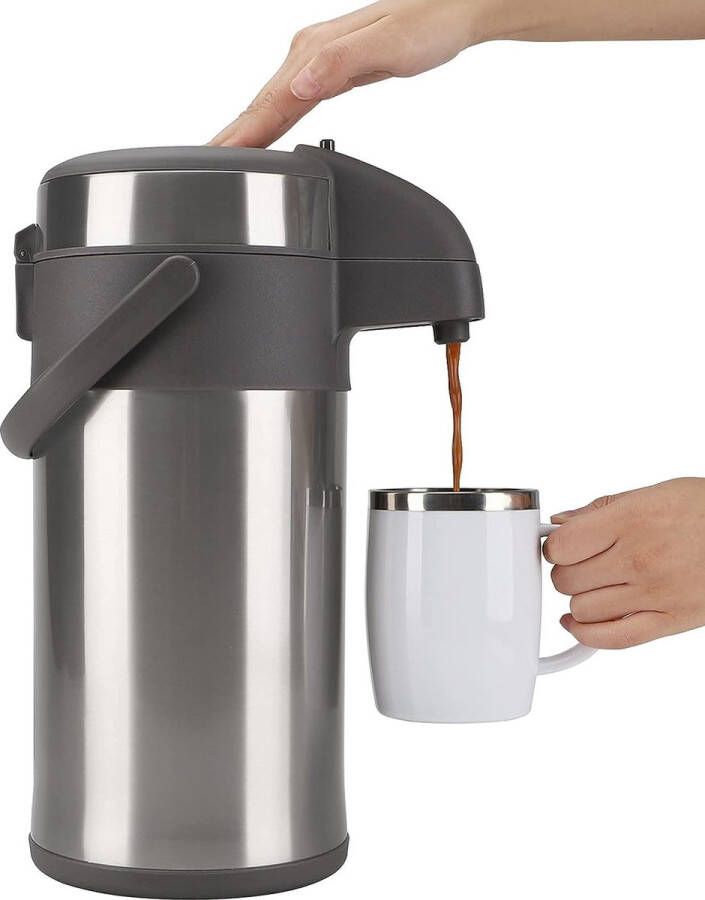 Pompkannen thermoskannen koffiedispenser roestvrij staal dubbelwandige pomp vacuüm-thermoskan met pompmechanisme koffiekaraf kan voor 24 kopjes (zilver)