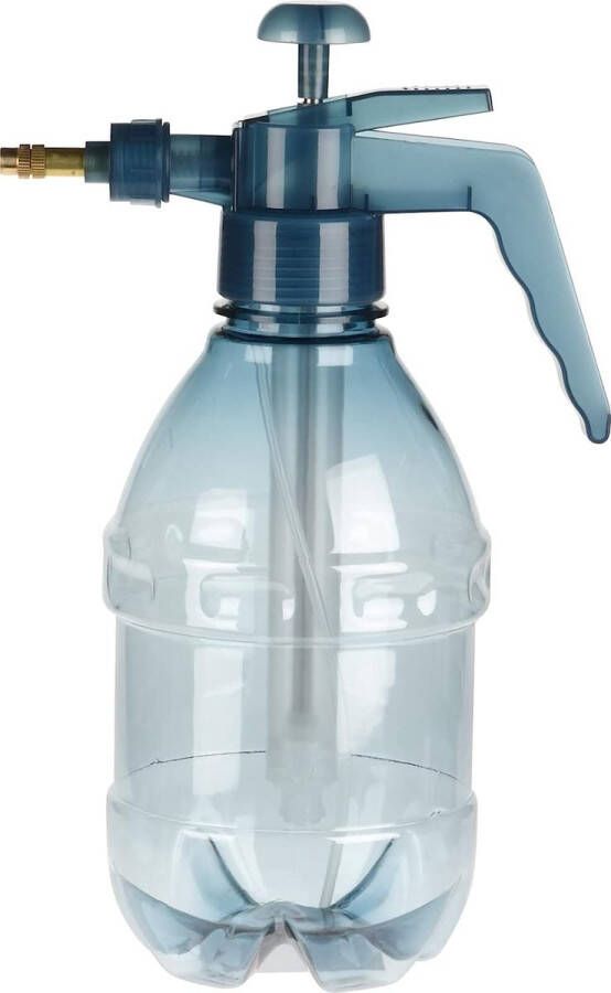 Pompsproeier tuinspuit drukspuit met verstelbaar messing mondstuk 1 5 liter transparant blauw