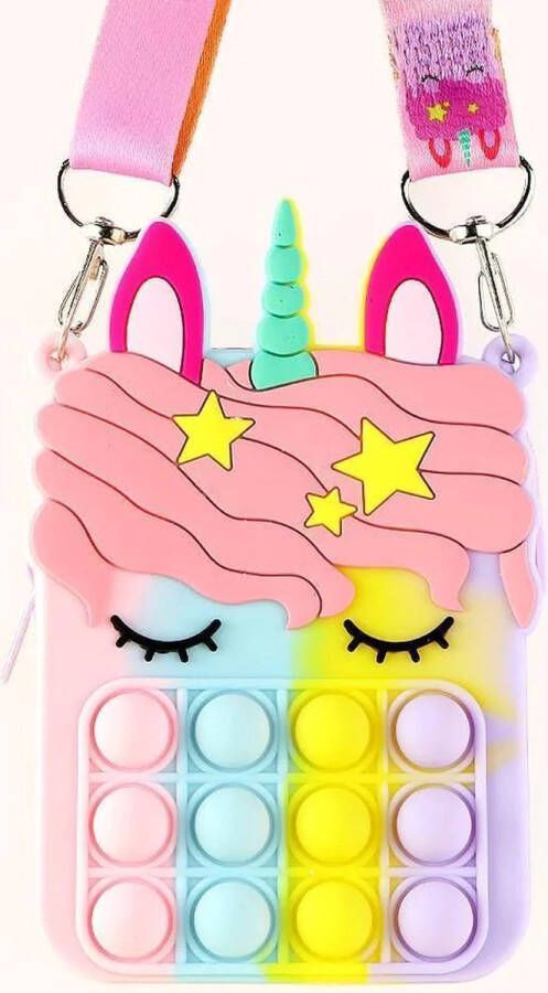 Pop-it fidget unicorn tasje regenboog 17x10 anti stress speelgoed