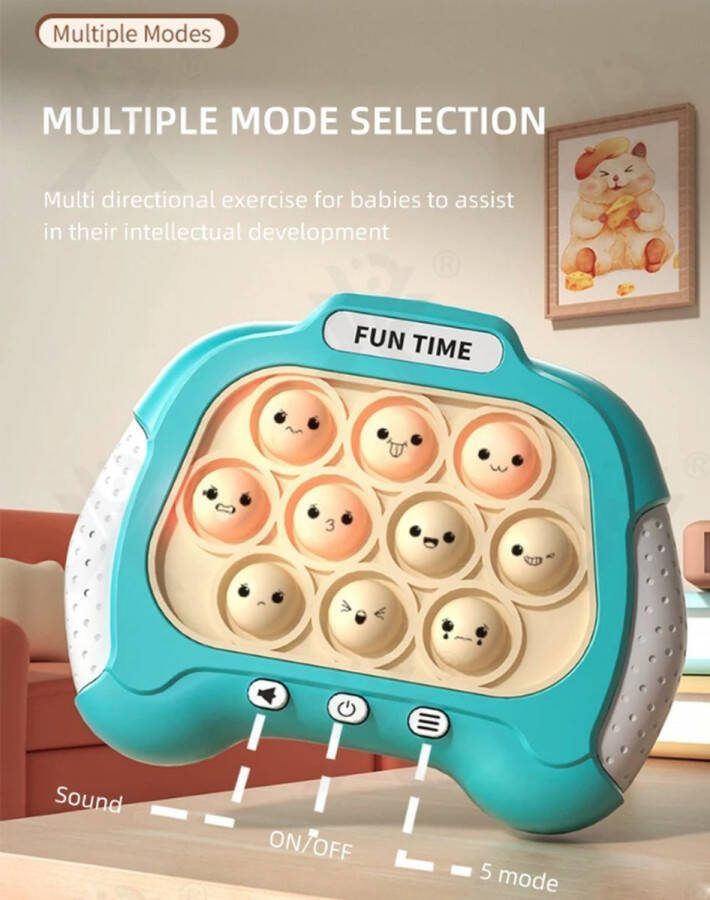 Pop It Game speelgoed Quick push [Verbeterde Versie] Blauw Pop It Controller spel Pop or Flop Met 5 Speelmodus speelconsole fidget toy