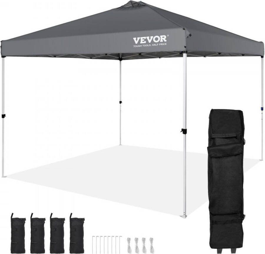 Pop up Partytent opvouwbaar Paviljoen 3x3 m Grijs gecoat zeildoek met tas en 4 zandzakken