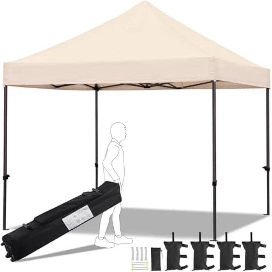 Pop up partytent opvouwbaar Vouwtent 300 x 300 x 341 cm 22 7 kg Beige