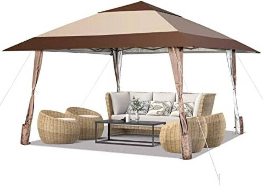 Pop up partytent opvouwbaar Vouwtent 390 x 390 x 285 cm 17 5 kg Bruin
