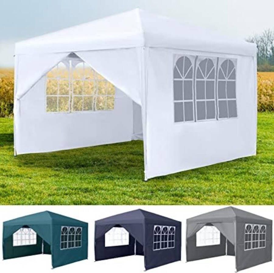 Pop up partytent opvouwbaar Vouwtent Partytent opvouwbaar met zijwanden 300 x 300 x 260 cm Wit