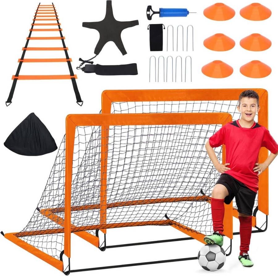 Pop-up Voetbaldoelen 4 'x 3' met Bal Behendigheidsladder Draagbare Netten voor Jeugd Buitensport Spellen Voetalbal trainingsmateriaal