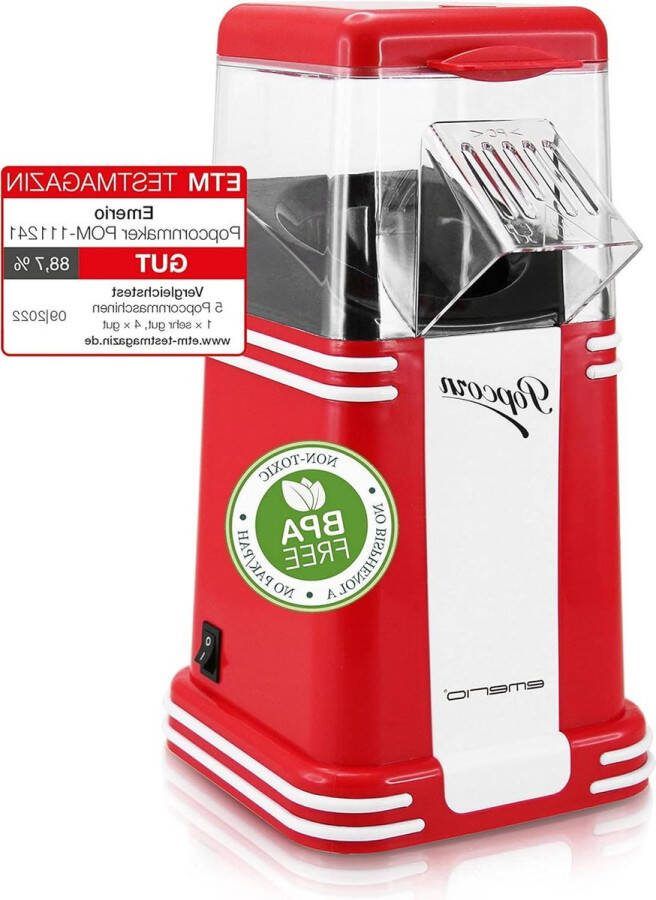 Popcorn machine heerlijke popcornmaker voor thuis snel en eenvoudig zelf gemaakt 60 g maïs per doorgang 1.200 watt eenvoudige reiniging heteluchttechnologie BPA-vrij klein