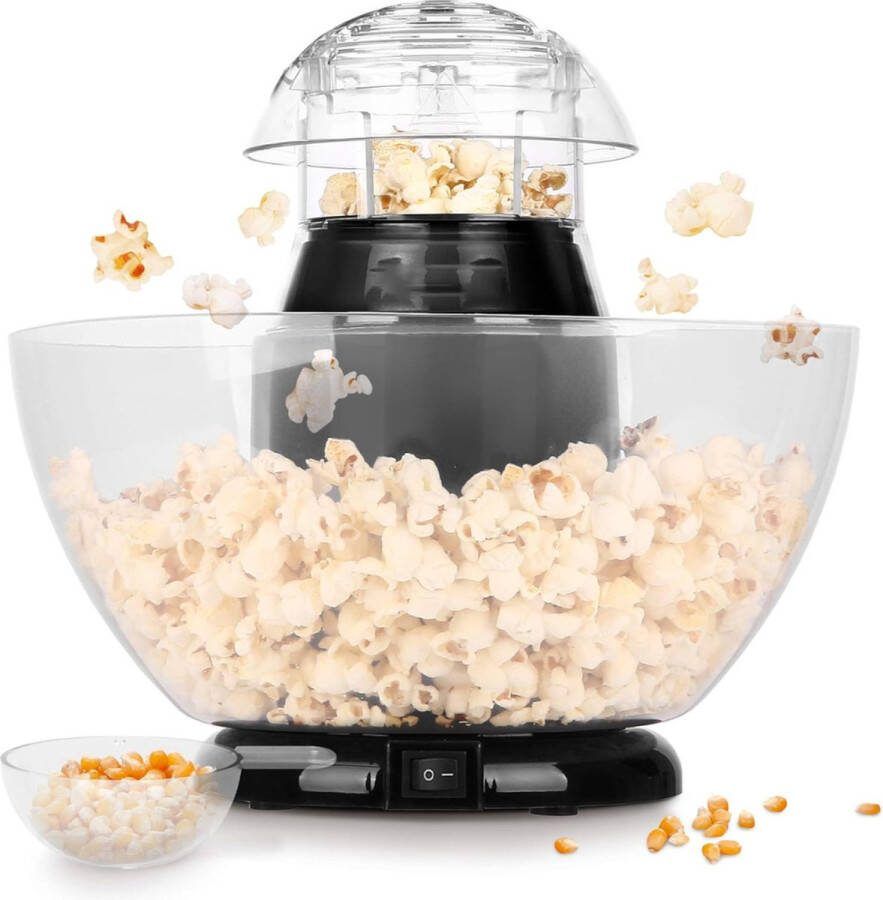 Popcorn Machine Popcornmakers 1200 Watt Hetelucht Olievrije Popcorn Gezond met weinig Calorieën Wordt geleverd met maatbeker en geïntegreerde serveerschaal – Zwart