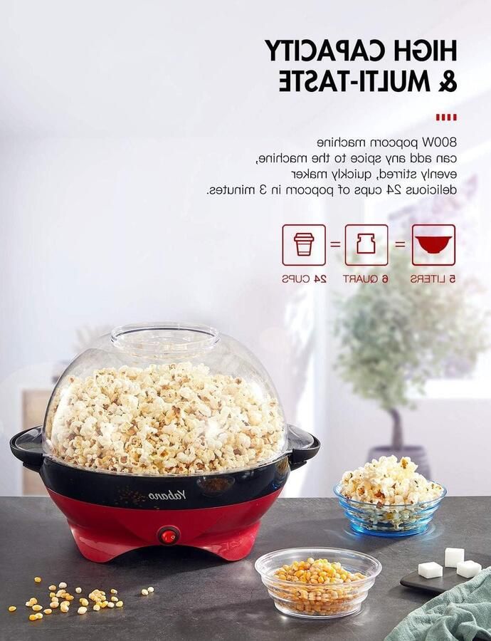 Popcorn machine voor thuis Maker met suiker en olie Afneembaar verwarmingsoppervlak Popcornpopper met anti-aanbaklaag Groot deksel als serveerschaal Ruimtebesparende opslag