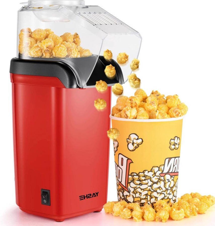 Popcornmachine 1200 W hetelucht-popcornmaker elektrische one-touch-bediening 2 minuten gezond zonder vet en olie rood popcorn bowl