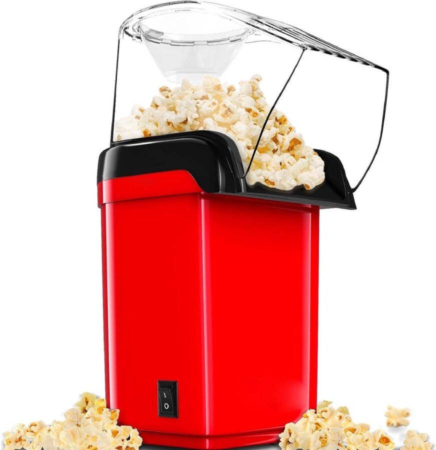 Popcornmachine met hete lucht gezond olievrij retro rood maatschep afneembaar deksel 27 x 18.5 x 13 cm popcorn bowl