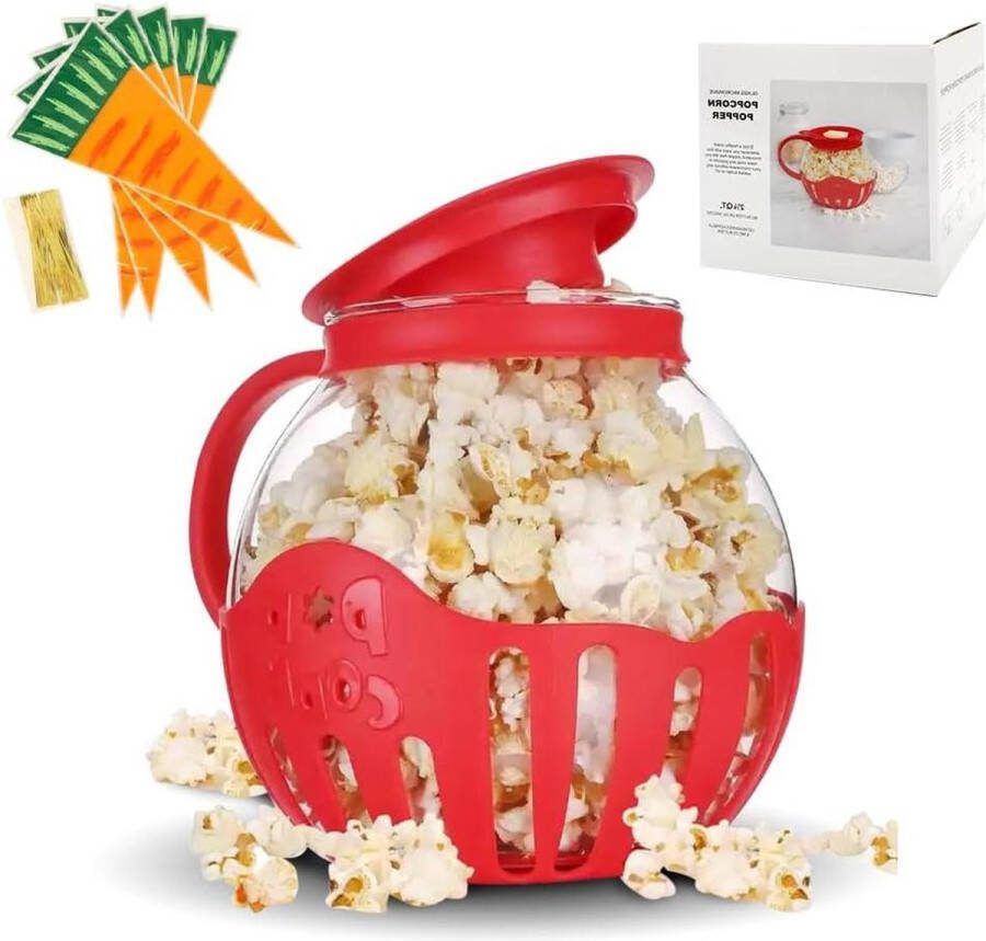 Popcornmaker voor magnetron Maak popcorns met rode popcornpopper Inclusief 50 popcornzakken popcorn bowl