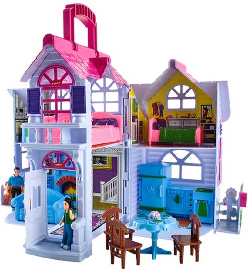 Poppenhuis Uitklapbaar Opvouwbaar huis voor poppen Moderne Uitstraling Barbiehuis Inclusief Meubeltjes Poppenhuis met Kamer Meubels Draagbaar Poppenhuis