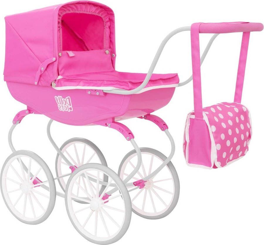 Poppenwagen in traditionele stijl hoogwaardige Engelse duwwagen witte wielen 3 jaar + poppenstoel