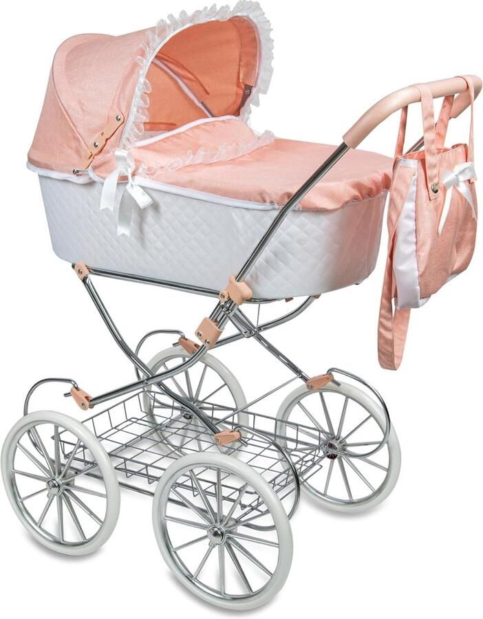 Poppenwagen met tas en opbergmand Frame van metaal hoogte 90 cm verstelbare kap