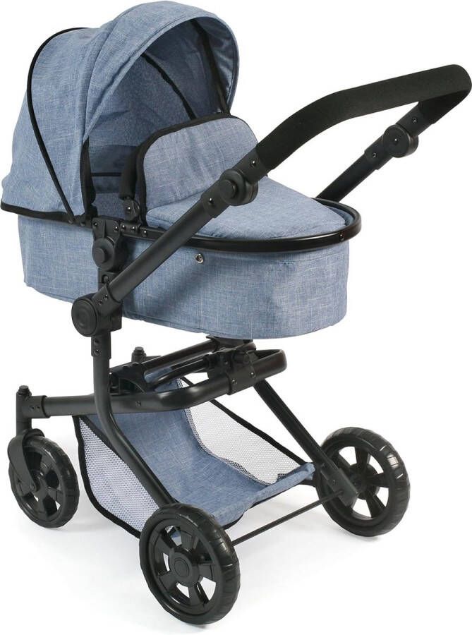Poppenwagen Mika 2-in-1 combipoppenwagen voor kinderen van 4 tot 8 jaar jeans blauw 73 x 41 x 82 cm Inclusief poppenbedje