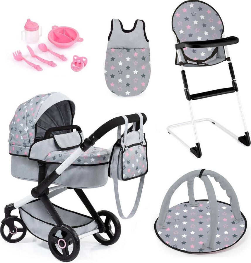 Poppenwagen set verstelbare duwstang transformeerbaar als jogger Poppenwagen XEO tas kinderstoel slaapzak speelboog poppenaccessoires poppenstoel