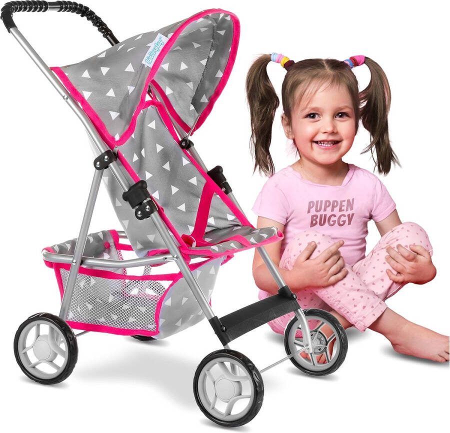 Poppenwagen speelgoedwagen kinderwagen voor poppen handvat 56 cm met zachte grip lichte en stabiele constructie KP0280S met poppenbedje