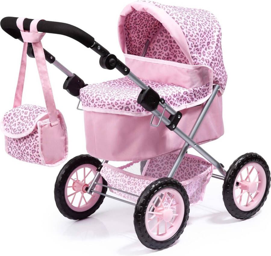 Poppenwagen Trendy met schoudertas Opvouwbaar Roze met luipaardpatroon