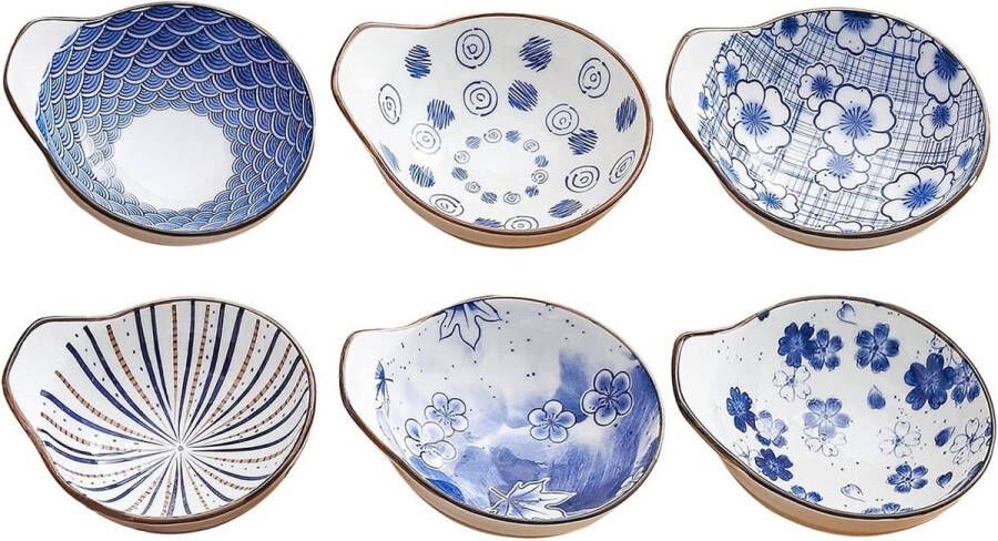 Porselein dipschalen set van 6 Sausschaaltjes tapas kommen Boho snackkom voor sushi Keramische schoteltjes 98 cm 70 ml Kommenset