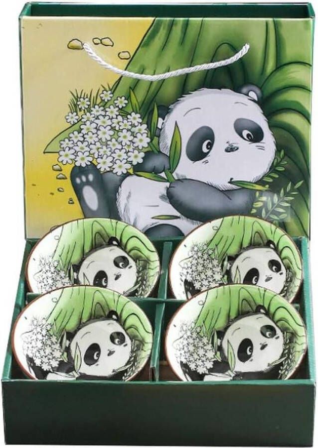 Porseleinen mueslikommen in panda-stijl set van 4 dessertkom snackschaal fruitschaal kinderen volwassenen Chinese kom Japanse kom Kommenset