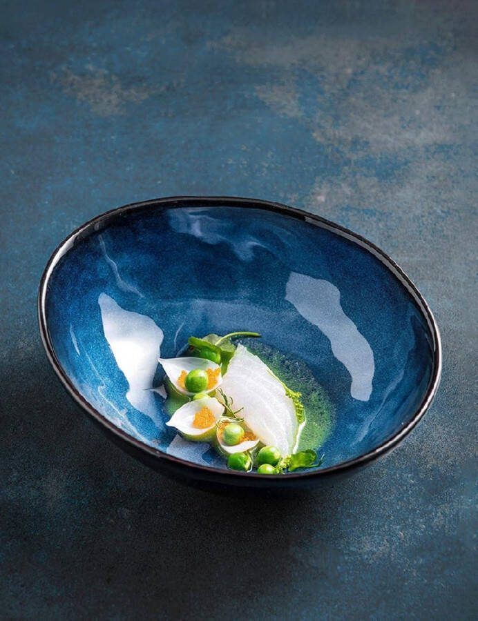 Porseleinen Salade Bowl Keramische Soep Kom Grote Ramen Bowl Noedelkom Granen Dessert Kom Havermout Kom Plaat Fruit Bowl Serveren Blauw (S)