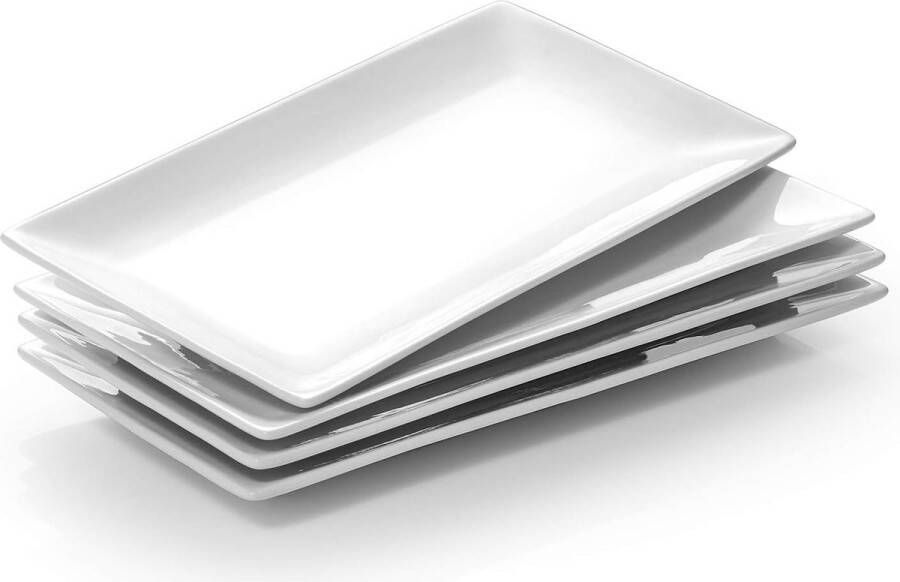 Porseleinen serveerbord 12 x 6 inch rechthoekige serveerborden witte serveerborden voor dessert voorgerechten vlees vis sushi schotel enz. rechthoekige borden set van 4