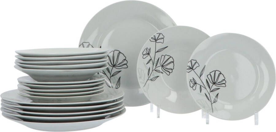 Secret Gourmet 4goodz Azalea Porseleinen Servies set 6-persoons 18-delig Wit Zwart