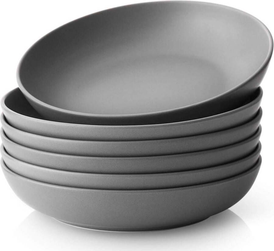 Porseleinen slakom voor pasta en soep set van 6 magnetron en vaatwasmachinebestendig 880 ml grijs