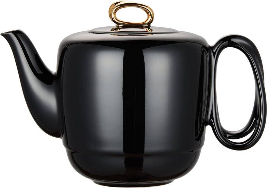 Porseleinen theepot met zeefinzet gebogen handvat theeservies keramiek voor losse thee 1000 ml luxe gouden afwerking zwart glad keramische theepot voor geschenken