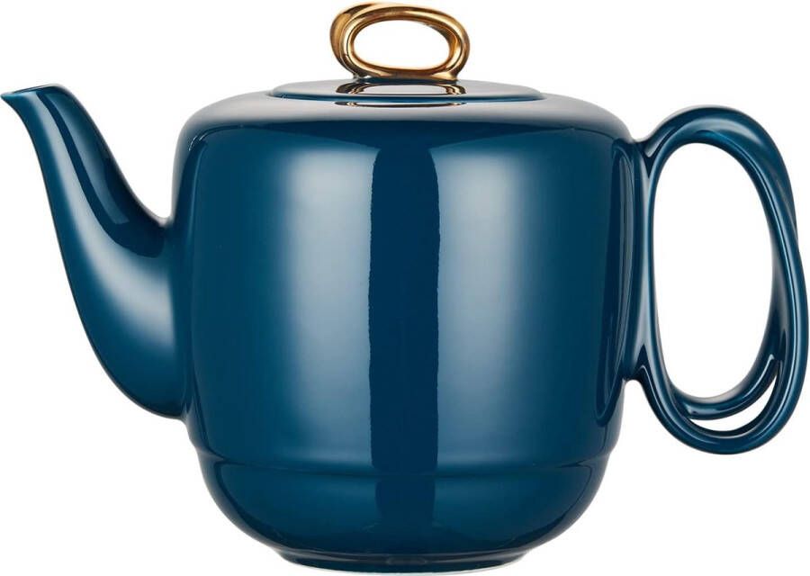 Porseleinen theepot met zeefinzet theeservies met gedraaid handvat keramiek voor losse thee 1000 ml luxe gladde marineblauwe theepot met goudkleurige deksel voor geschenken