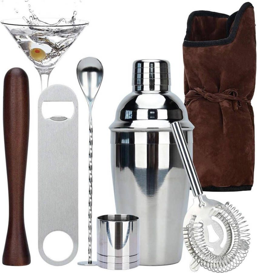 Portable Bartender Kit Tool Set 750ml Cocktail Shaker Set 7-delige roestvrijstalen professionele barmanaccessoires in tas beste bar-kit voor stijlvol bartools vervoer