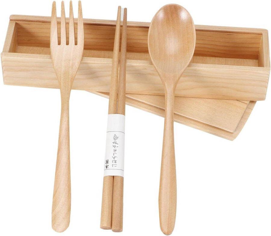 Portable Dinnerware Box Wooden Chopsticks Fork Spoon Cutlery Set Reusable for Home and Travel Korean Kitchenware Outlery Storage Case Included