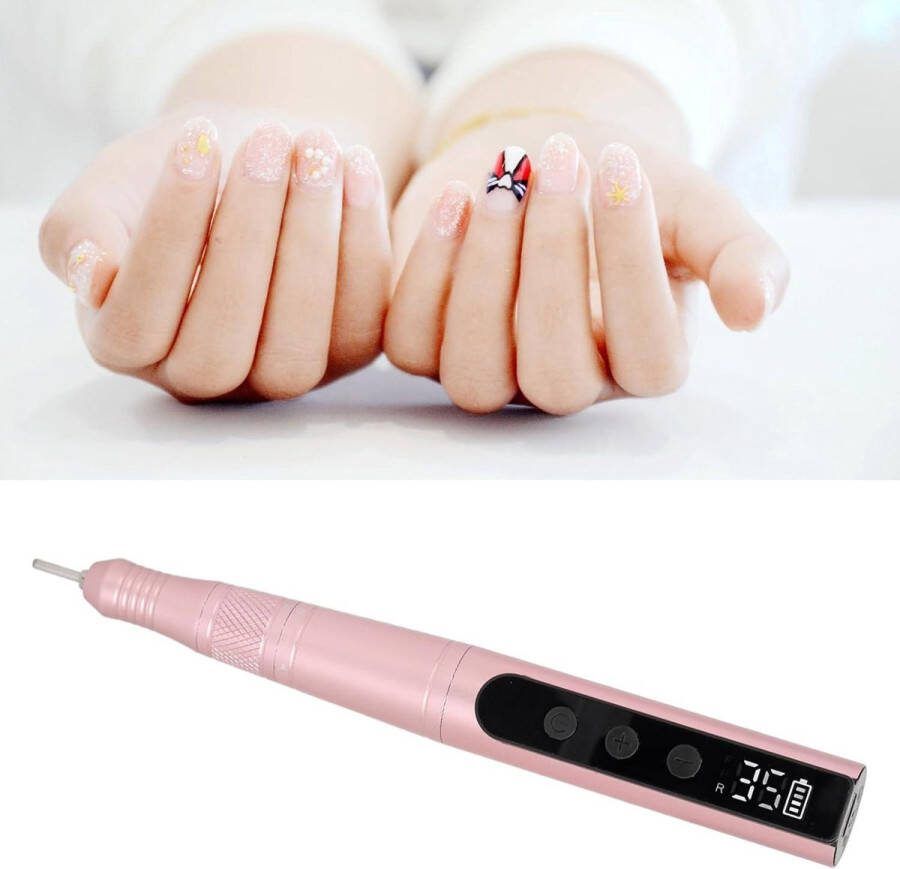 Portable Electric Nail Drill Nail Sharpener 35000rpm Rechargeable Manicure Pedicure Pen Efile Set Pink