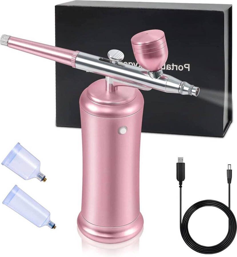 Portable Handheld Rechargeable Airbrush Gun Compressor Gravity Feed for Cake Decor Model Painting Makeup Hairdressing Tattoo Nail Art Light Pink Joyeee Airbrush Kit
